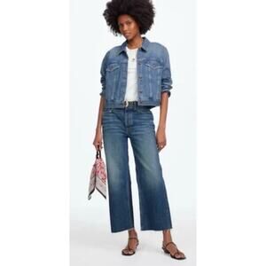 NWOT Madewell Low Slung Baggy Crop Jeans 23 Blue 100% Cotton Raw Hem